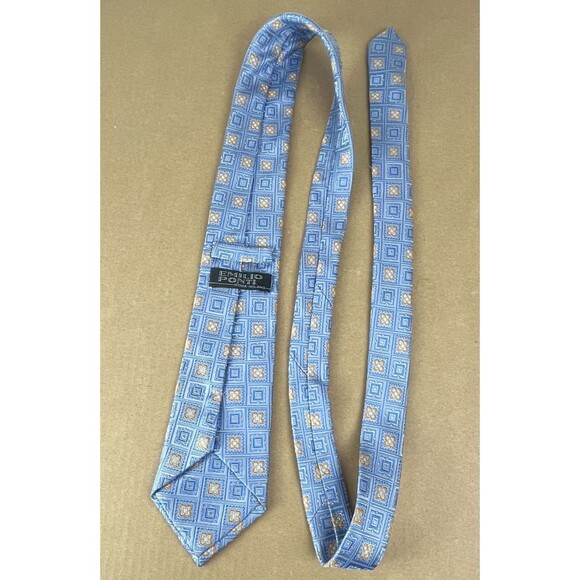 Emilio Ponti Handmade 100% Silk Tie Blue Geometric Necktie Professional 59.5x3.5 - Picture 2 of 5